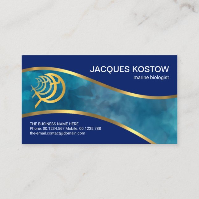 Carte De Visite Blue Ocean Gold Waves Marine Game Fishing (Devant)