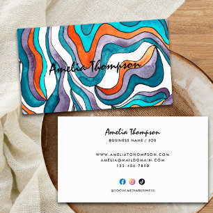Carte De Visite Blue Orange Abstrait Wavy Lines Boho Super Retro