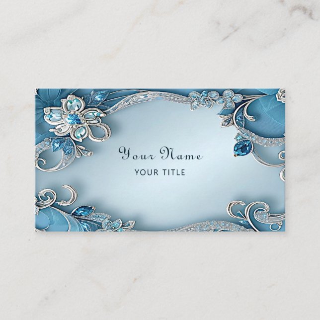 Carte De Visite Blue Ornate Floral Business Card (Devant)