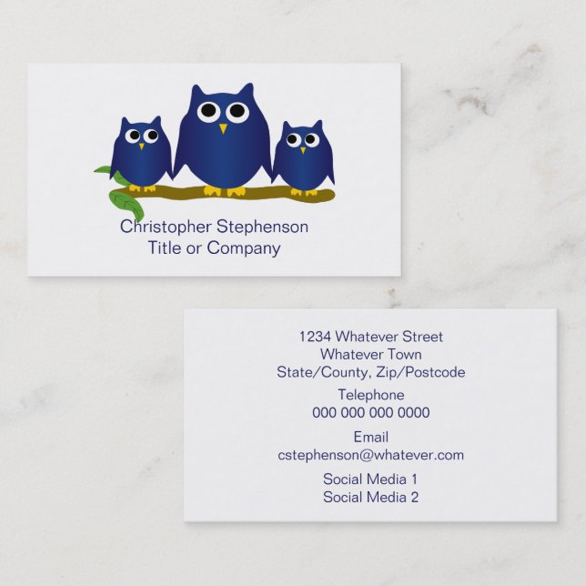 Carte De Visite Blue Owls Design (Devant / Derrière)