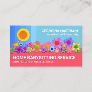 Carte De Visite Blue Pastel Skies Souriant Soleil Babysitting Fleu