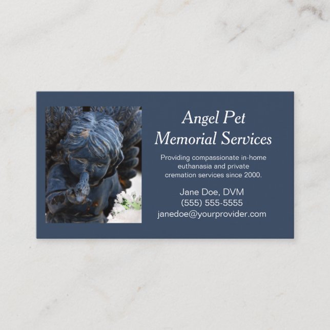 Carte De Visite Blue Pet Guardian Angel Memorial Services (Devant)