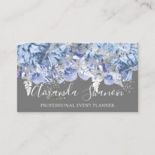 Carte De Visite Blue Silver White Roses Planificateur d'événements