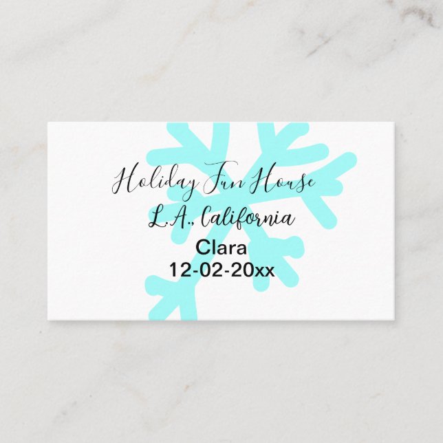 Carte De Visite Blue snowflakes holiday camping house place date (Devant)