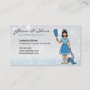 Carte De Visite Blue Sparkles Nettoyeur Rétro Service femme de net
