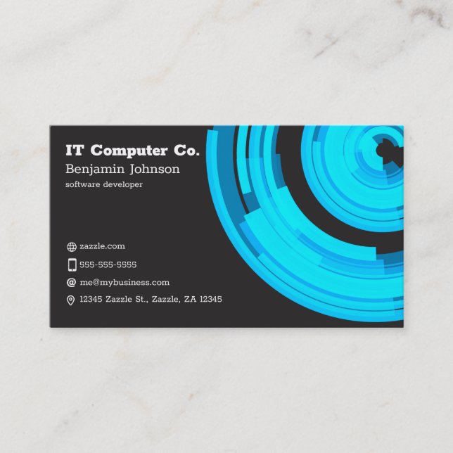 Carte De Visite Blue Tech sur Dark Grey (Devant)