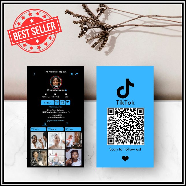 Carte De Visite Blue TikTok Social Media QR Code (Créateur téléchargé)