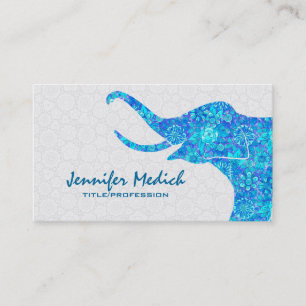 Carte De Visite Blue Tones Retro Floral Elephant