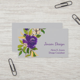 Carte De Visite Blue Watercolor Rose Professional
