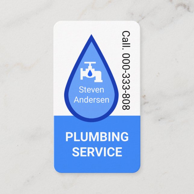 Carte De Visite Blue Waterdrop Faucet Leaks Plumbing (Devant)