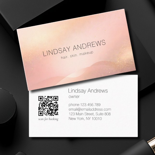 Carte De Visite Blush Gold Glow Gradient Salon QR Code (Blush Gold Glow Gradient Salon QR Code Business Card)