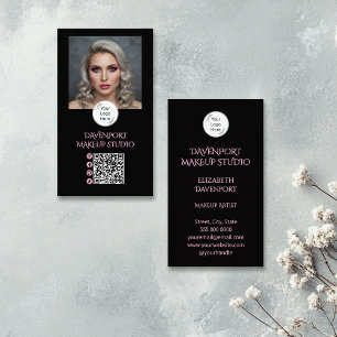 Carte De Visite Blush Noir Logo Code QR Photo Maquillage