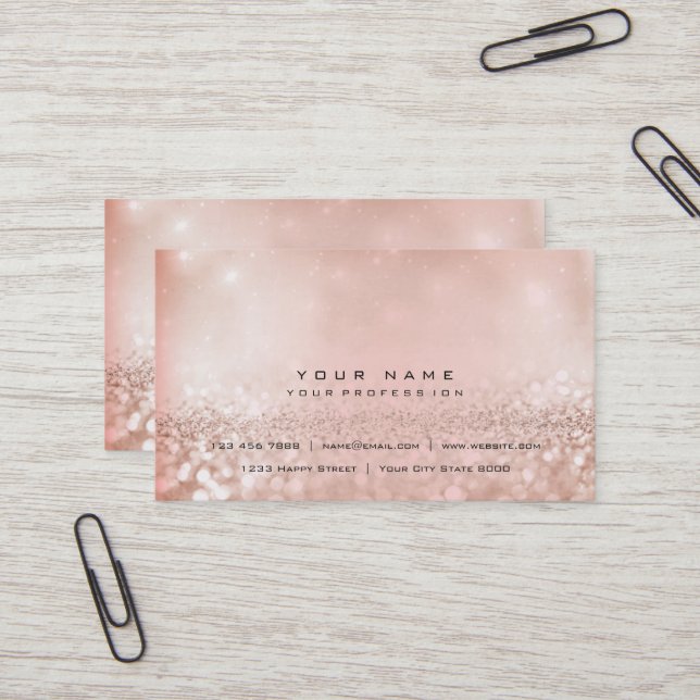 Carte De Visite Blush Pearly Pink Gold Parties scintillant Foxier  (Devant/Arrière en situation)