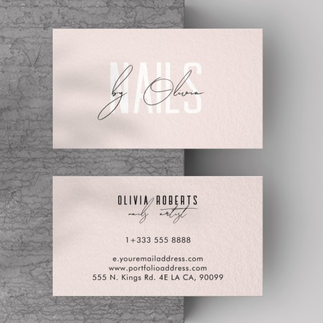Carte De Visite Blush Pink Aesthetic Typography Nail Artist (Créateur téléchargé)