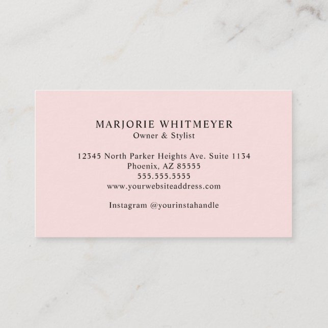 Carte De Visite Blush Pink Black Script Monogram Photo Makeup (Dos)