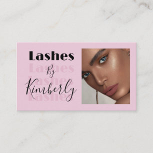 Carte de visite Blush Pink Black Script Photo Lash