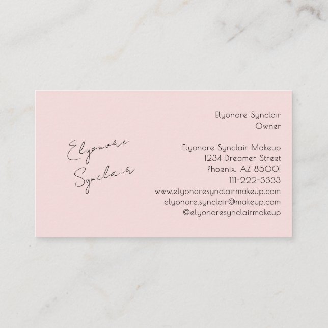 Carte De Visite Blush Pink Black Script Photo Makeup  (Dos)