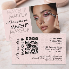 Carte De Visite Blush Pink Black Script Photo Makeup  Business