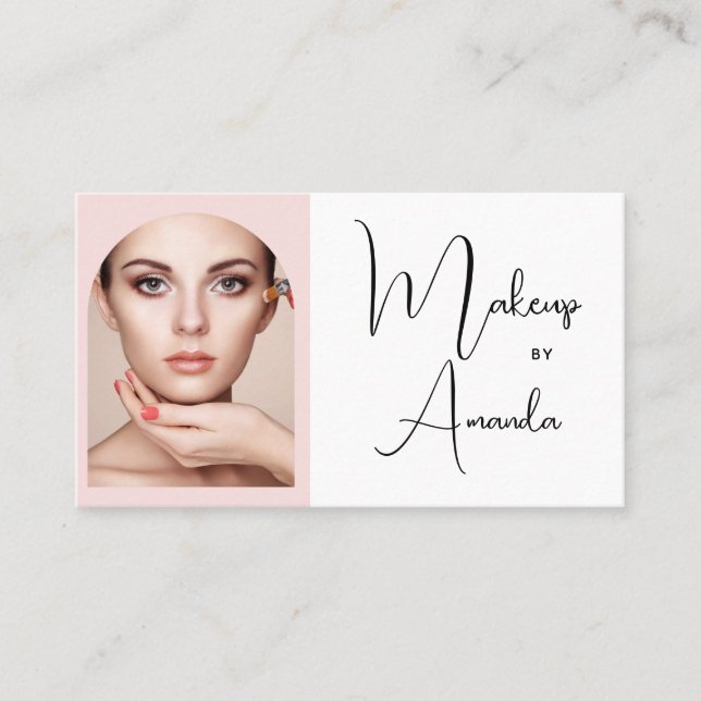 Carte De Visite Blush Pink Black Script Photo Makeup Business Card (Devant)