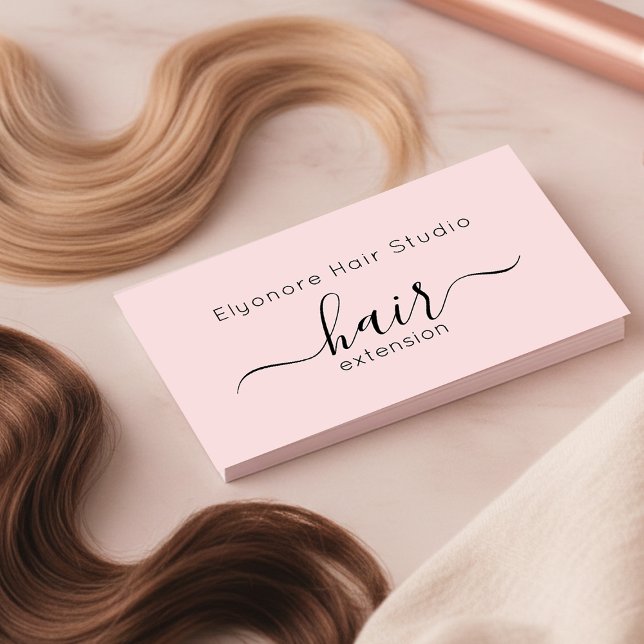 Carte De Visite Blush Pink Elegant Script Hair Extension Business (Créateur téléchargé)