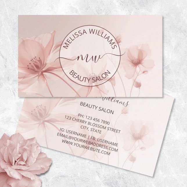 Carte De Visite Blush Pink Flowers Logo (Créateur téléchargé)