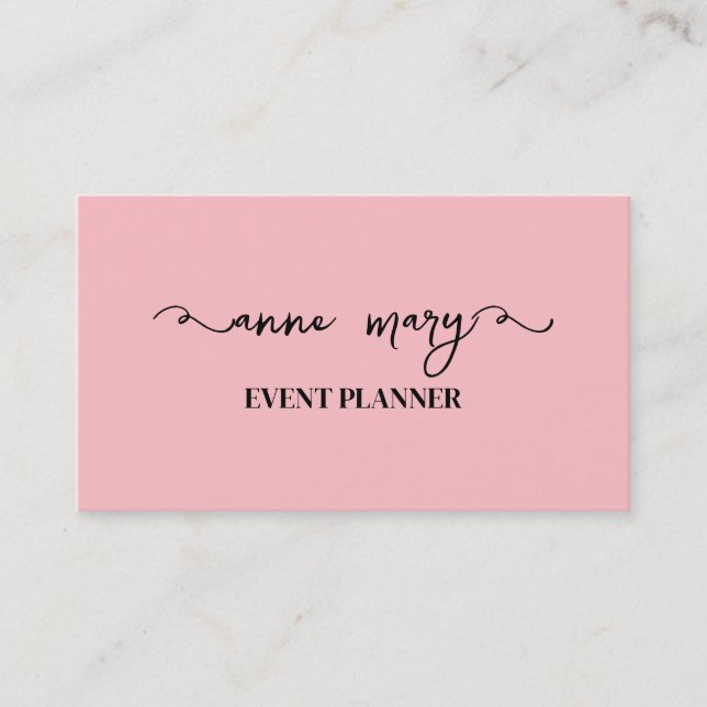 Carte De Visite Blush Pink Girly Calligraphy Organisateur d'événem (Devant)