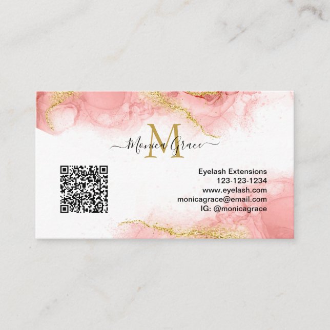 Carte De Visite Blush Pink Gold QR Code Logo personnalisé Agate Mo (Devant)