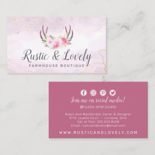 Carte De Visite Blush Pink Gold Russe Floral Antlers Médias sociau