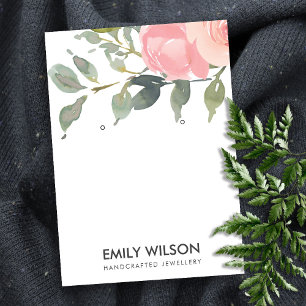 CARTE DE VISITE BLUSH PINK PEONY FLORAL WATERCOLOR EARRING DISPLAY