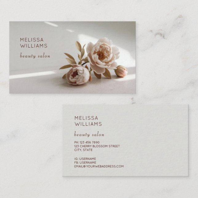 Carte De Visite Blush Pink Peony Flower Photo (Devant / Derrière)