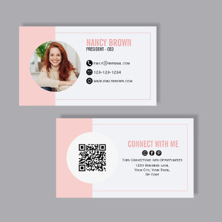 Carte De Visite Blush Pink Photo QR Code Connect With Me