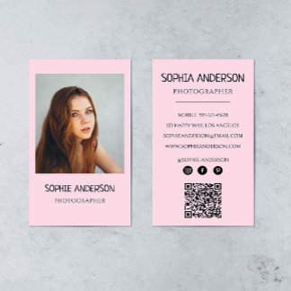 Carte De Visite Blush Pink Photographe Photo with QR Code