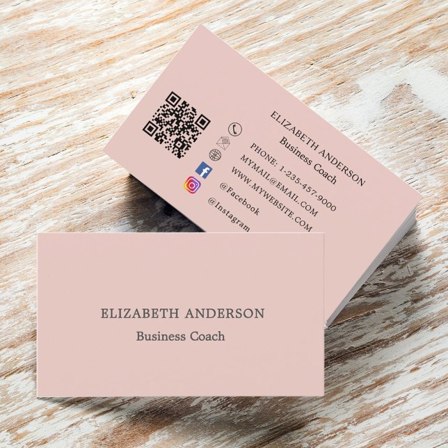 Carte De Visite Blush pink qr code social media (Créateur téléchargé)