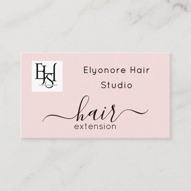 Carte De Visite Blush Pink Script Logo QR Code Hair Extension (Devant)