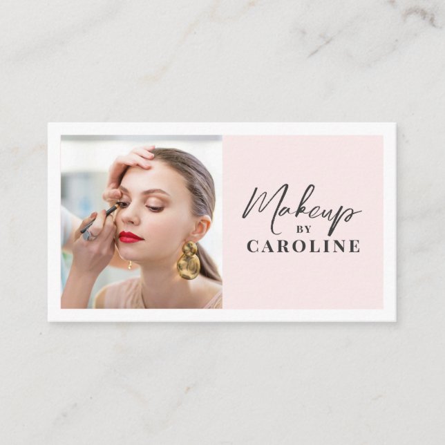 Carte De Visite Blush Pink Script Social Icon QR Code Photo Makeup (Devant)