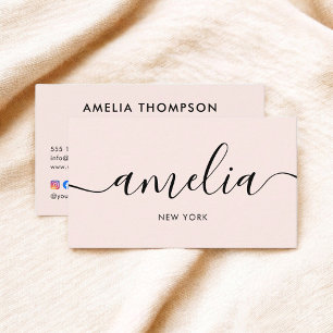 Carte De Visite Blush rose calligraphie QR Code Médias sociaux