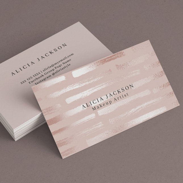 Carte De Visite Blush Rose Faux Rose Gold Elegant Artiste maquilla (Créateur téléchargé)