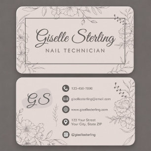Carte De Visite Blush Rose Floral Tech Ongles