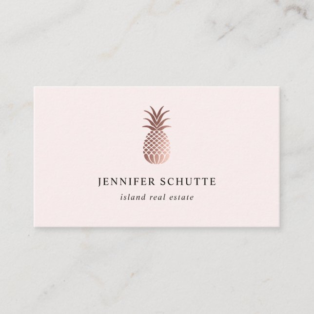 Carte De Visite Blush Rose Gold Ananas Tropical Immobilier (Devant)