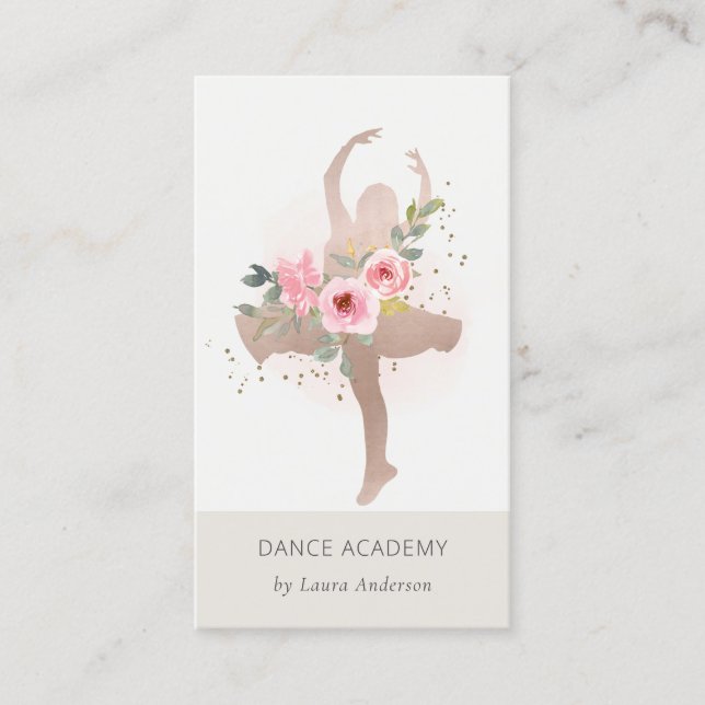 Carte De Visite Blush Rose Gold Floral Dance Academy Logo (Devant)