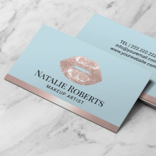 Carte De Visite Blush Rose Gold Lips Mint Blue Beauty Salon