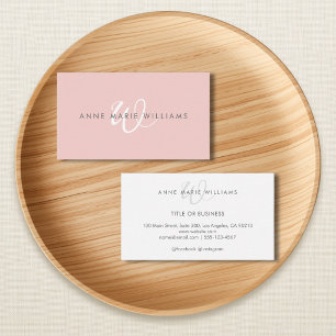 Carte De Visite Blush Rose Minimaliste Monogramme Entreprise Blanc