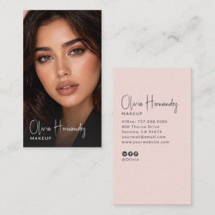 Carte De Visite Blush Rose Noir Script Photo Maquilleuse