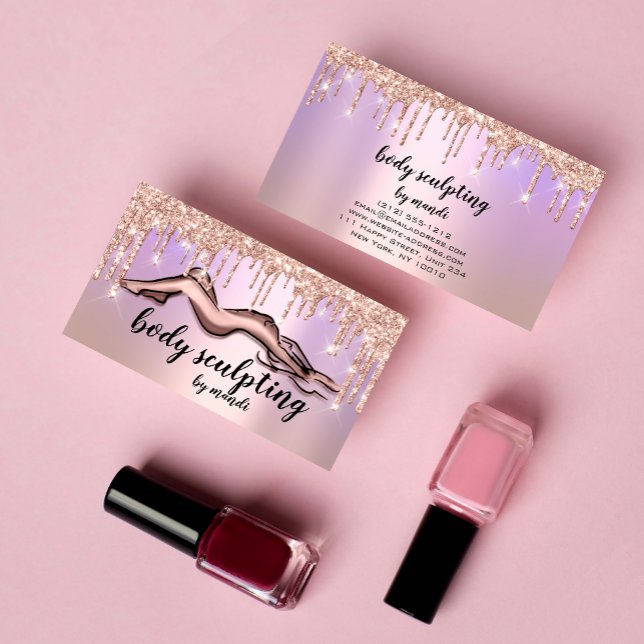 Carte De Visite Body Sculpting Beauté Logo Parties scintillant Ros (Body Sculpting Beauty Logo Glitter Drips Rose Business Card)