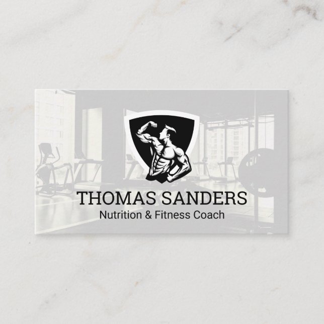 Carte De Visite Bodybuilder Pose Flexing | Salle de gym (Devant)