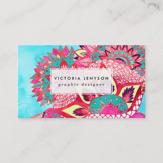 Carte De Visite Bohème de Bohême bleu floral cachemire motif (Devant)