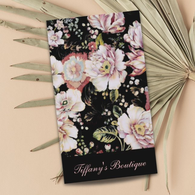 Carte De Visite bohème france chic noir floral (bohemian french country chic black floral business card)