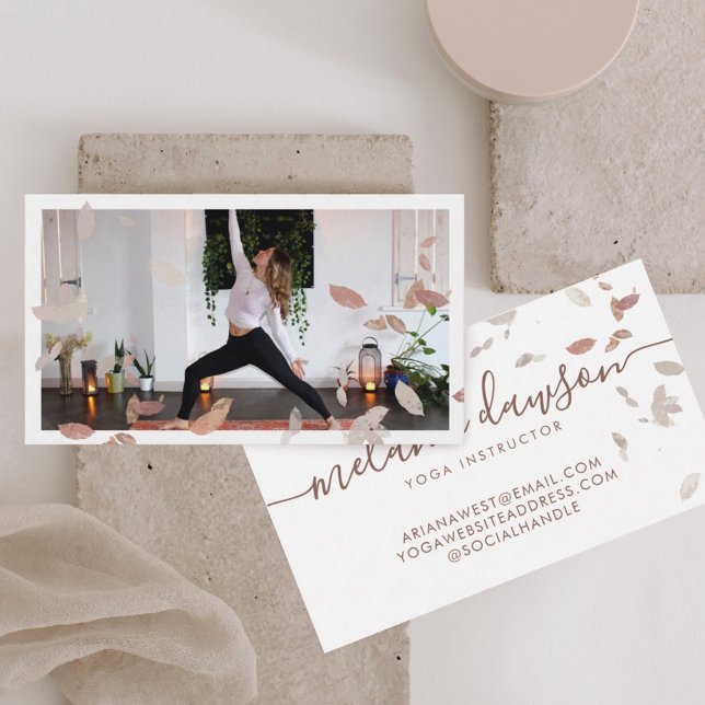 Carte De Visite Bohème Naturel Pressé Feuille Yoga Photo (Créateur téléchargé)