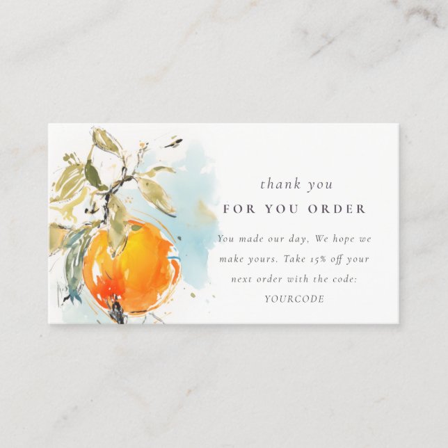 Carte De Visite Boho Abstrait Sketchy Merci Orange Pour Commande (Devant)