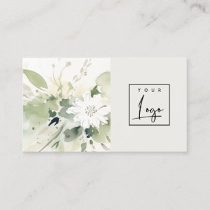 Carte De Visite Boho Abstrait vert blanc floral